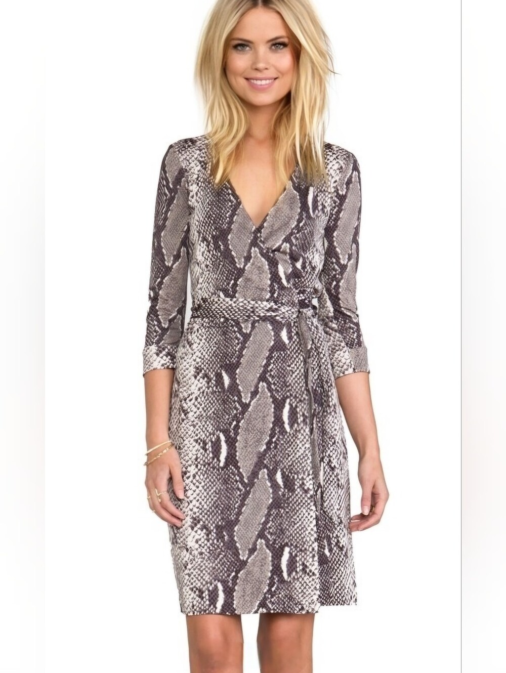 DIANE VON FURSTENBERG New Julian Two Silk Jersey Wrap Dress Python Snakeskin 6